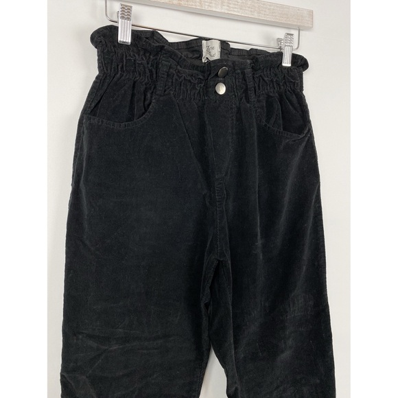 Terra Di Siena Womens Italian Paperbag Corduroy Pants L Black Straight High Rise - Picture 3 of 10